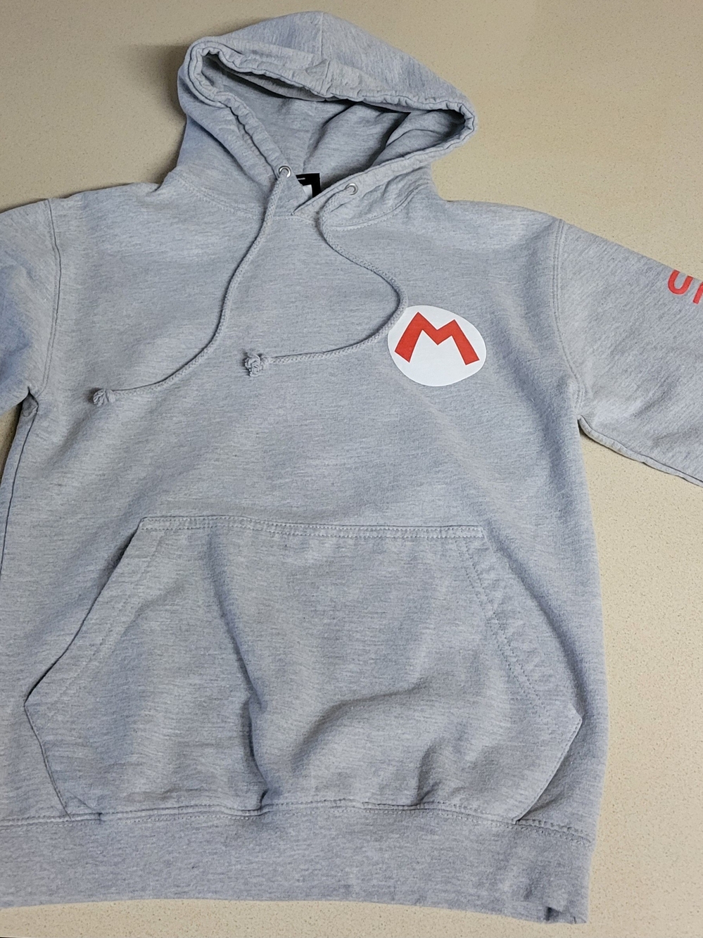 Gray Hooded Sweatshirt with Red Logo - Women's Casual Pullover